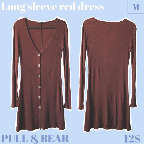 Pull & Bear - Long sleeve red dress - Picture 1 of 3